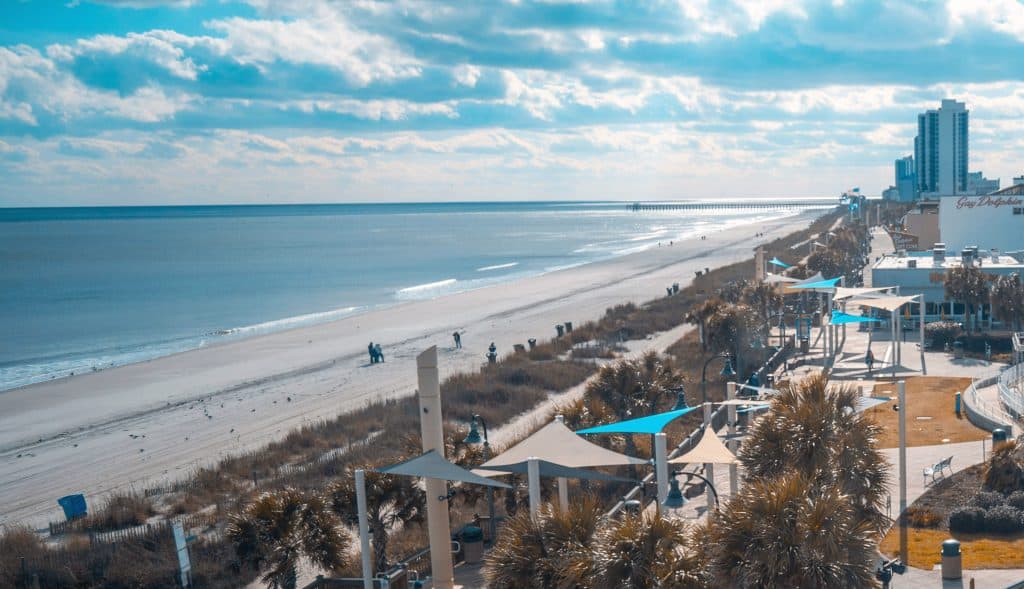 Myrtle Beach Boardwalk shore aerial view